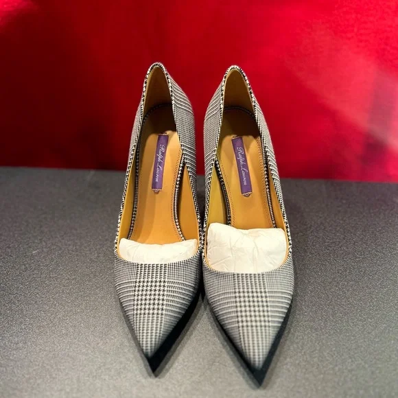 Ralph Lauren "purple label" black & white plaid 4 inch heel pumps. Size:39 (9) - Picture 1 of 6